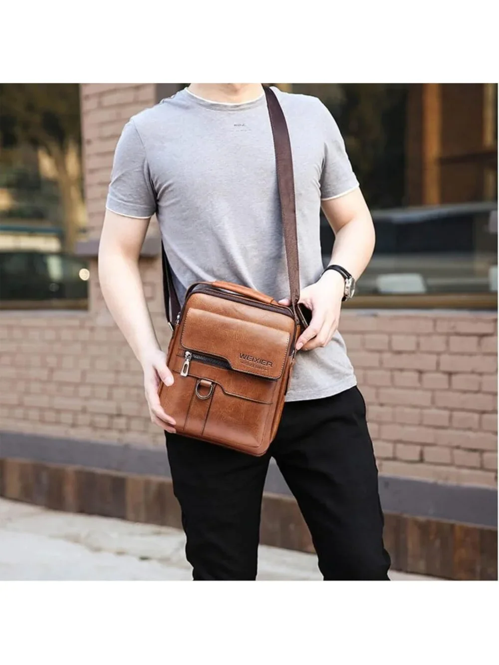 Vintage PU Leather Crossbody Messenger Bag for Men - Small Shoulder Satchel